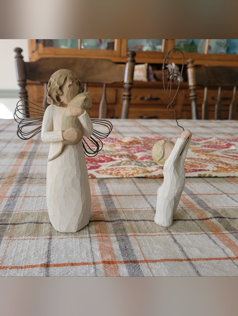 Willow Tree Figurines. Like New! Angel Holding Cat, Boy Holding Wire "Congrats"